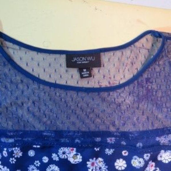Jason Wu for Target Blue Floral Blouse Lace Yoke - Picture 3 of 6